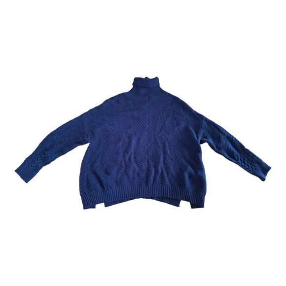 Ana Chunky Cable Knit Boxy Sweater Pullover Turtleneck Cotton Blend Black XXL - Picture 6 of 11